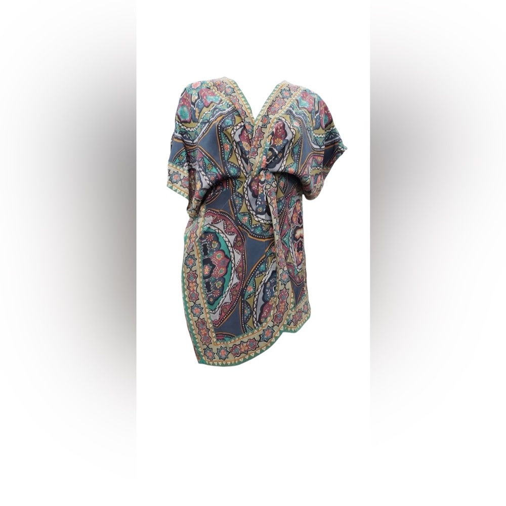 Johnny Was Black and Blue Asymmetrical Tie Front Tunic